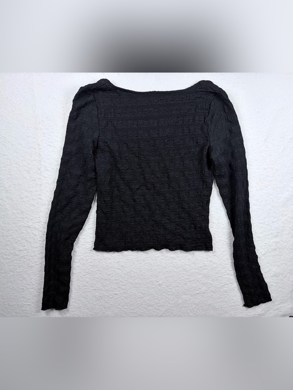 Elodie Black Textured Long Sleeve Chopped Top‎ Size S